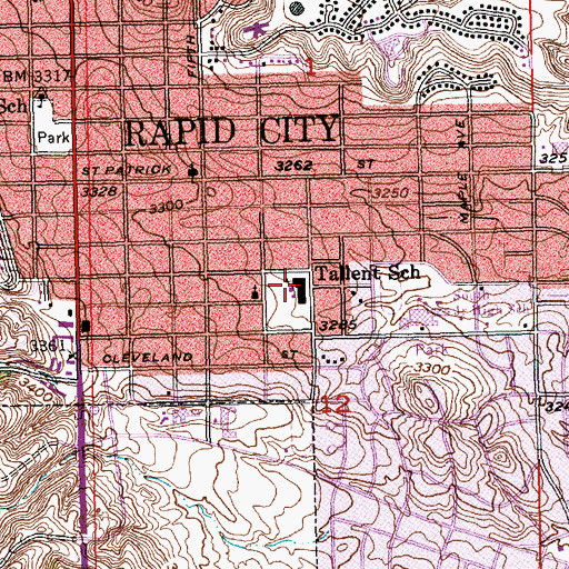 Topographic Map of South Park Elementary School, SD