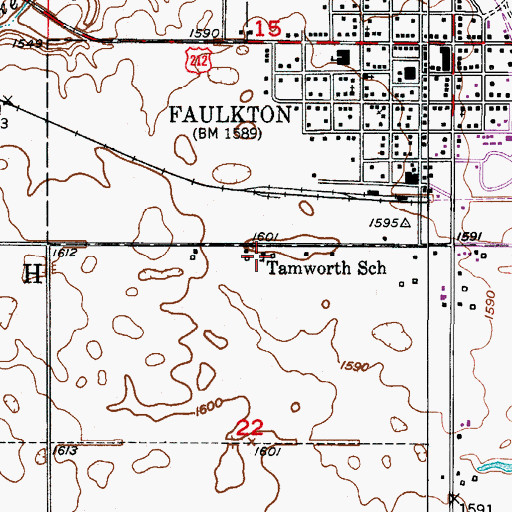 Topographic Map of Tamworth School, SD