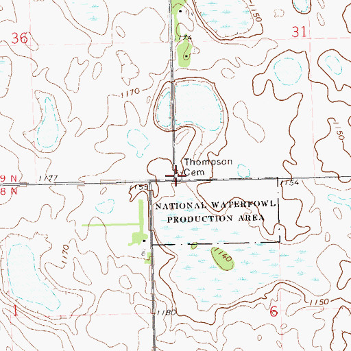 Topographic Map of Thompson Cemetery, SD
