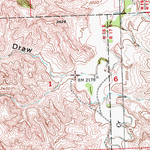 Topographic Map of Three Tree Draw, SD