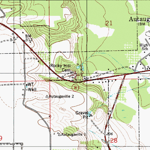 Topographic Map of Rocky Hill Cemetery, AL