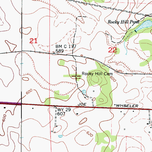 Topographic Map of Rocky Hill Cemetery, AL