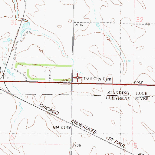Topographic Map of Trail City Cemetery, SD