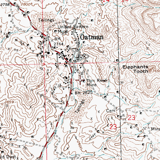 Topographic Map of Tom Reed Mine, AZ