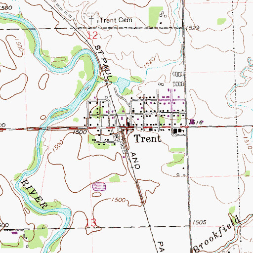 Topographic Map of Trent, SD