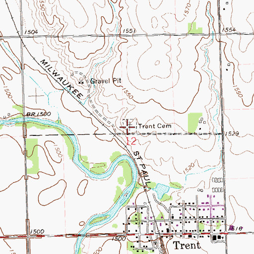 Topographic Map of Trent Sunnyside Cemetery, SD
