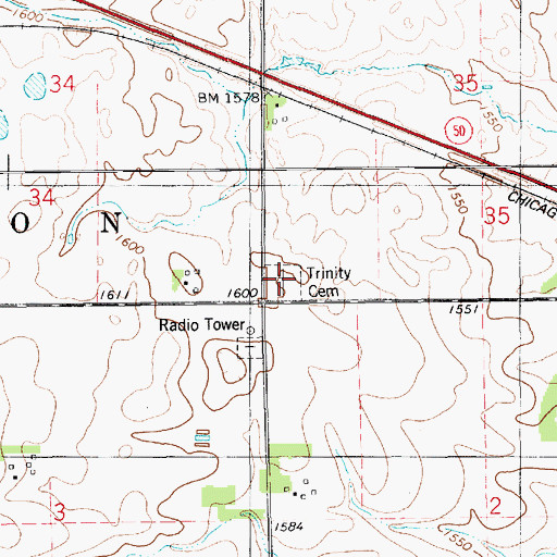 Topographic Map of Trinity Cemetery, SD