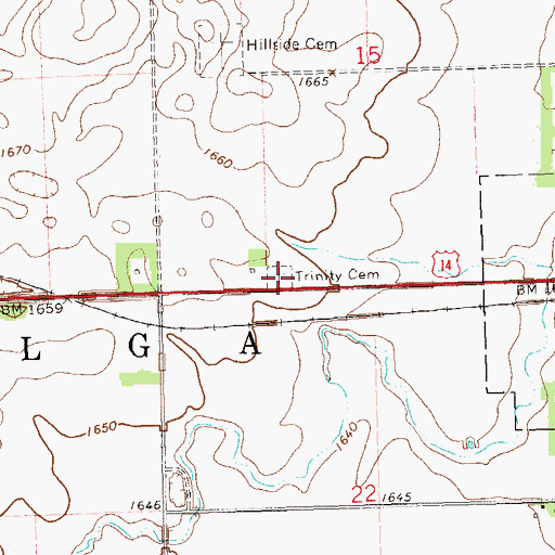 Topographic Map of Trinity Cemetery, SD