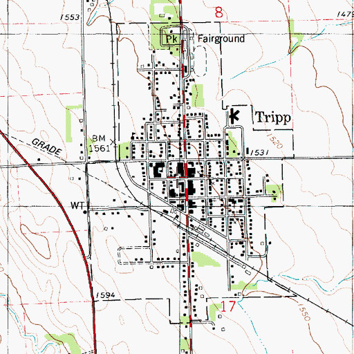 Topographic Map of Tripp, SD