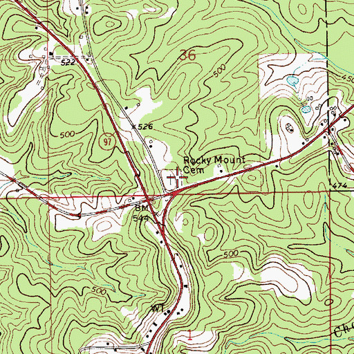 Topographic Map of Rocky Mount Cemetery, AL