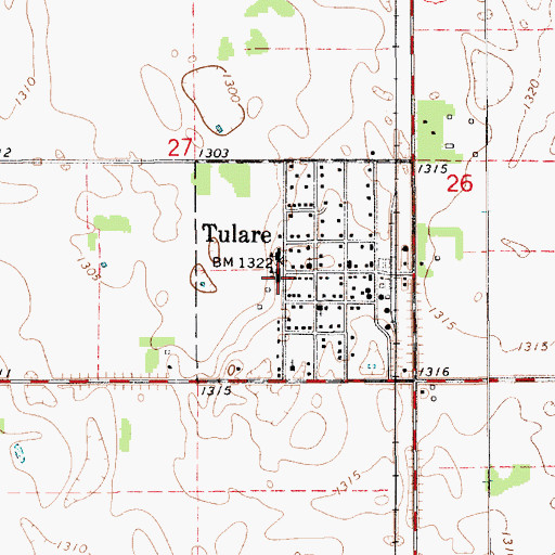Topographic Map of Tulare, SD