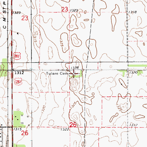 Topographic Map of Tulare Cemetery, SD