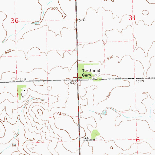 Topographic Map of Tuntland Cemetery, SD