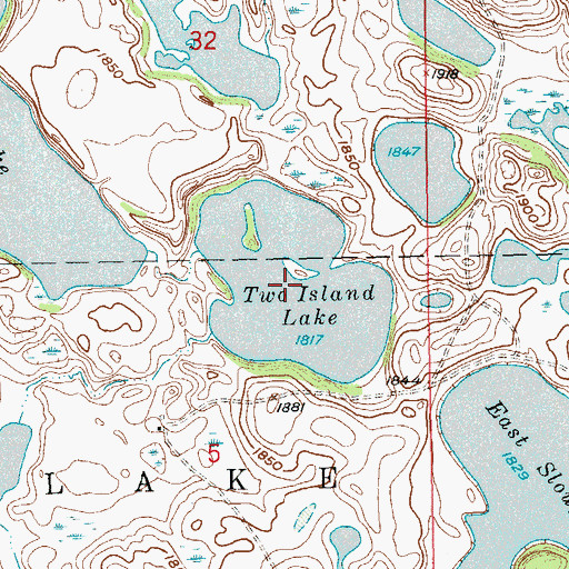 Topographic Map of Two Island Lake, SD