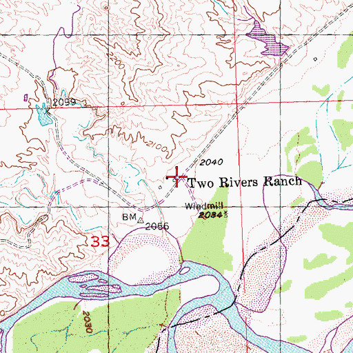 Topographic Map of Two Rivers Ranch, SD
