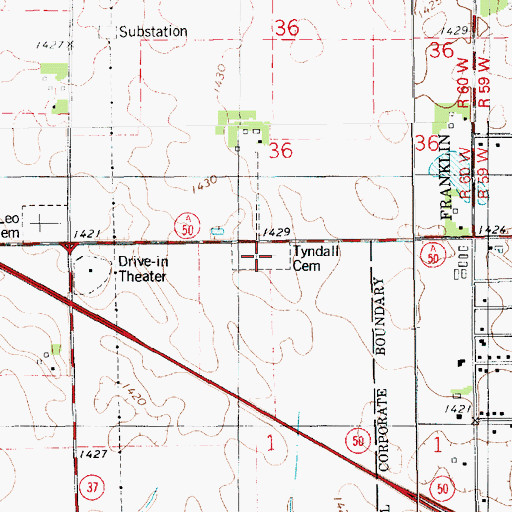 Topographic Map of Tyndall Cemetery, SD