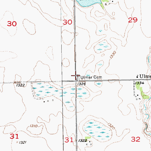Topographic Map of Ulmer Cemetery, SD