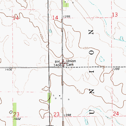 Topographic Map of Union Cemetery, SD