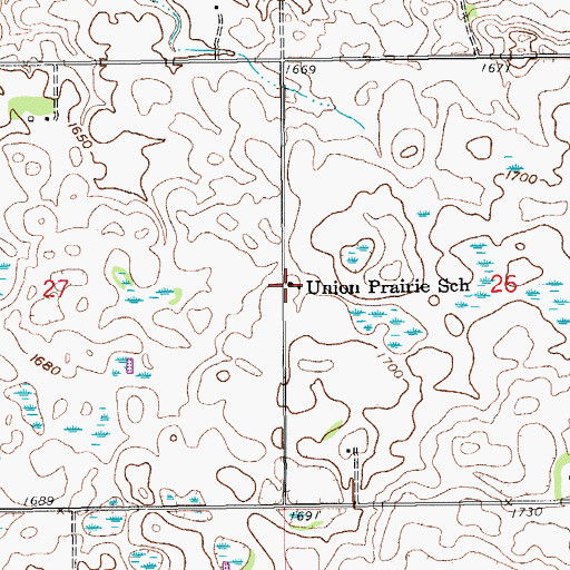 Topographic Map of Union Prairie School, SD