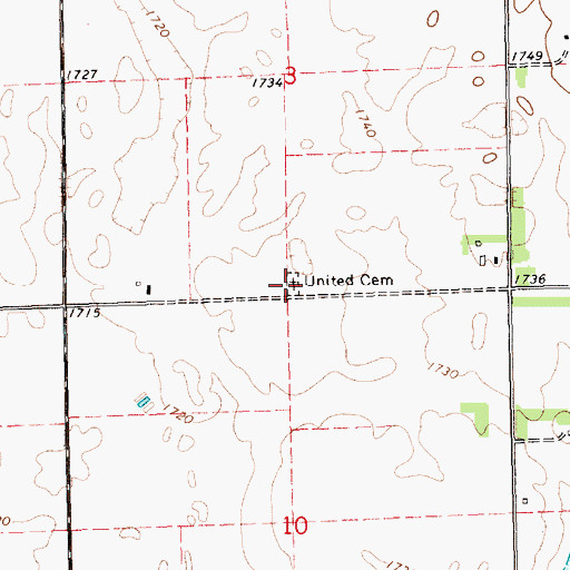 Topographic Map of United Cemetery, SD