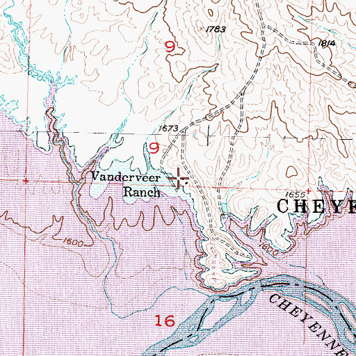Topographic Map of Vanderveer Ranch, SD