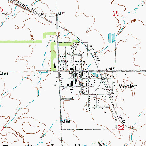 Topographic Map of Veblen, SD