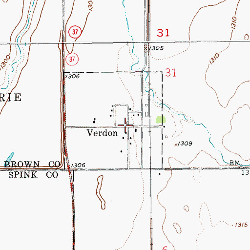 Topographic Map of Verdon, SD
