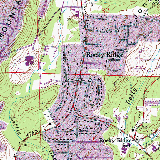 Topographic Map of Rocky Ridge, AL