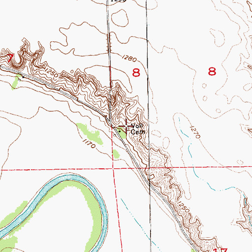 Topographic Map of Voll Cemetery, SD