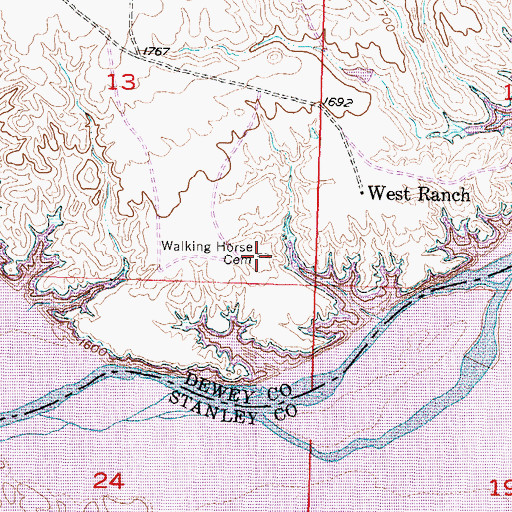 Topographic Map of Walking Horse Cemetery, SD