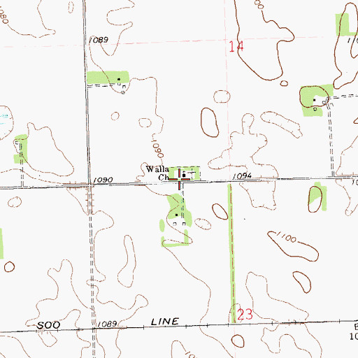 Topographic Map of Walla Church, SD