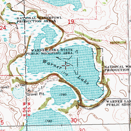 Topographic Map of Warner Lake, SD