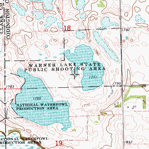 Topographic Map of Warner Lake State Public Shooting Area, SD
