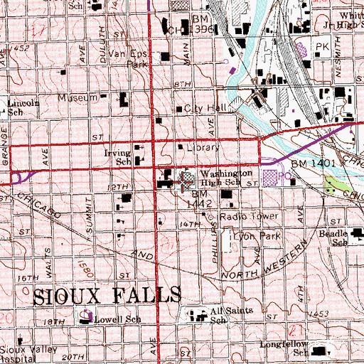 Topographic Map of Washington High School, SD