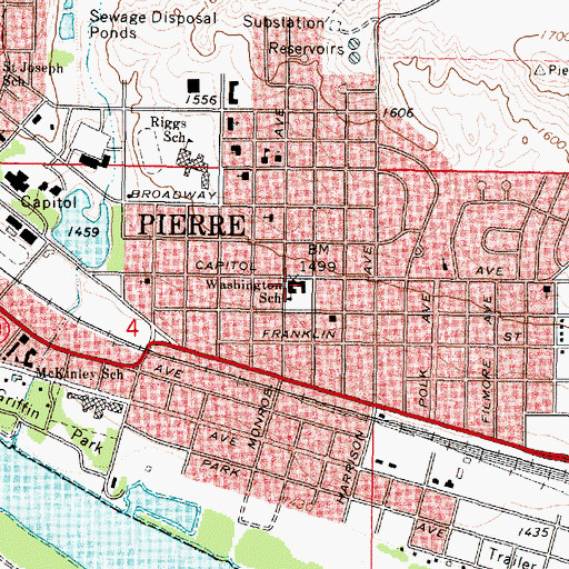 Topographic Map of Washington Elementary School, SD