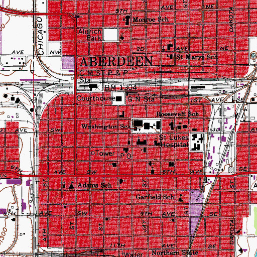 Topographic Map of Washington School, SD