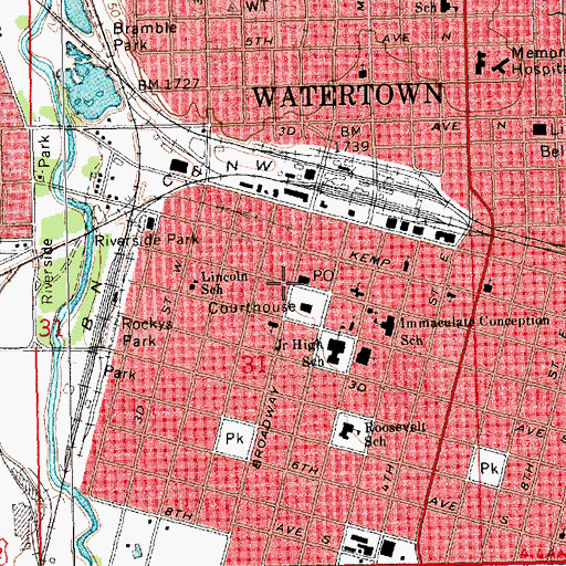 Topographic Map of Watertown, SD