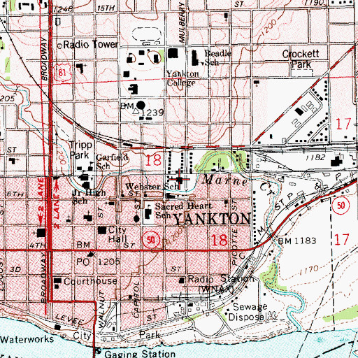 Topographic Map of Webster Elementary School, SD