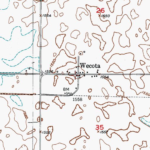 Topographic Map of Wecota, SD