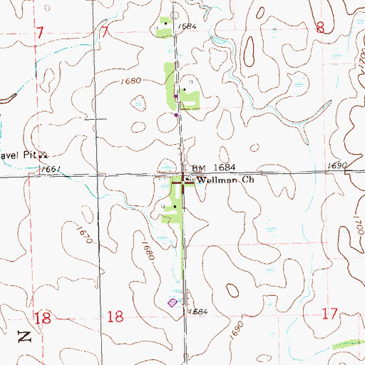 Topographic Map of Wellman Church, SD