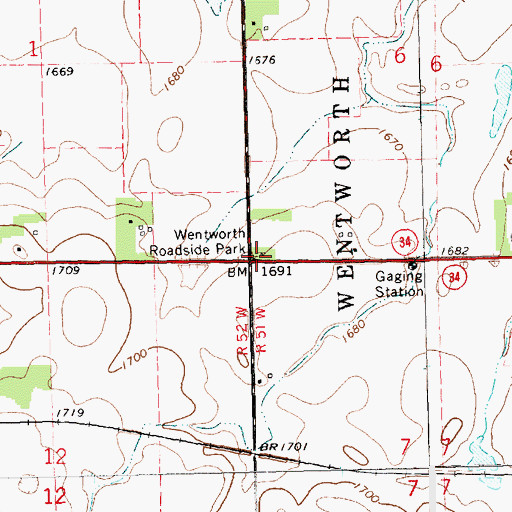 Topographic Map of Wentworth Roadside Park, SD