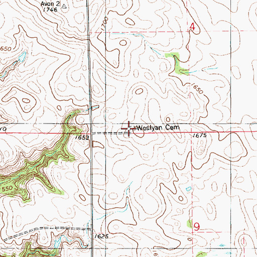 Topographic Map of Weslyan Cemetery, SD