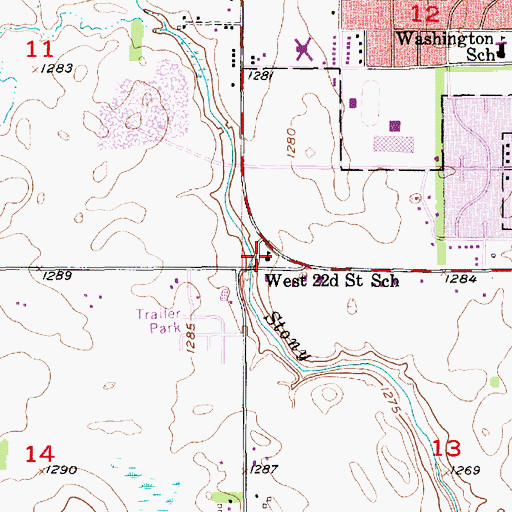 Topographic Map of West 22d Street School, SD