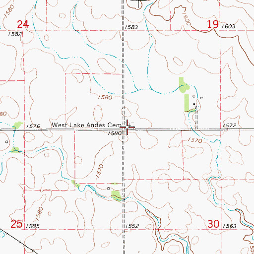 Topographic Map of West Lake Andes Cemetery, SD