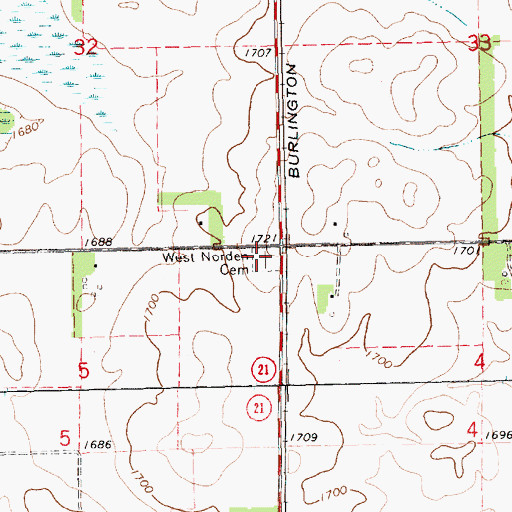 Topographic Map of West Norden Cemetery, SD