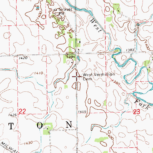 Topographic Map of West Vermillion Cemetery, SD