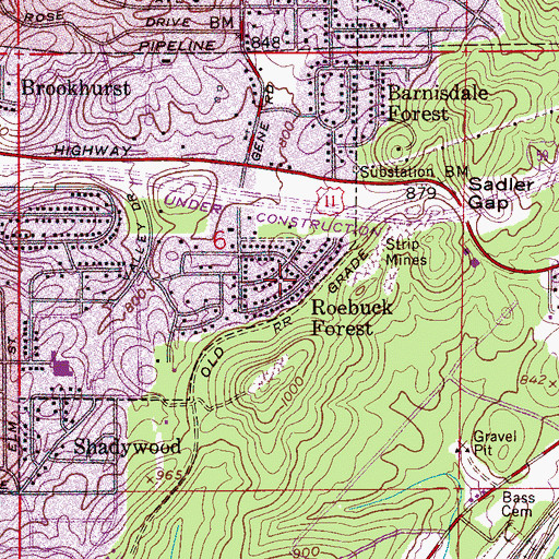 Topographic Map of Roebuck Forest, AL