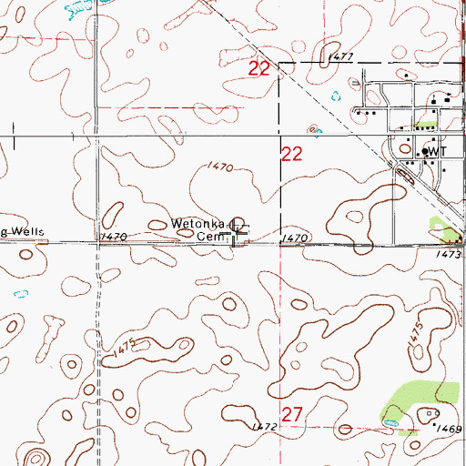 Topographic Map of Wetonka Cemetery, SD
