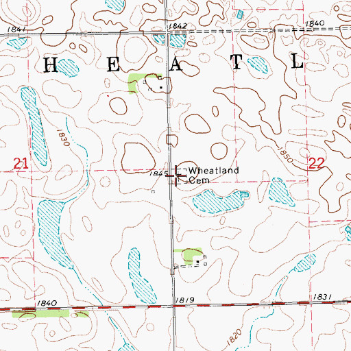 Topographic Map of Wheatland Cemetery, SD