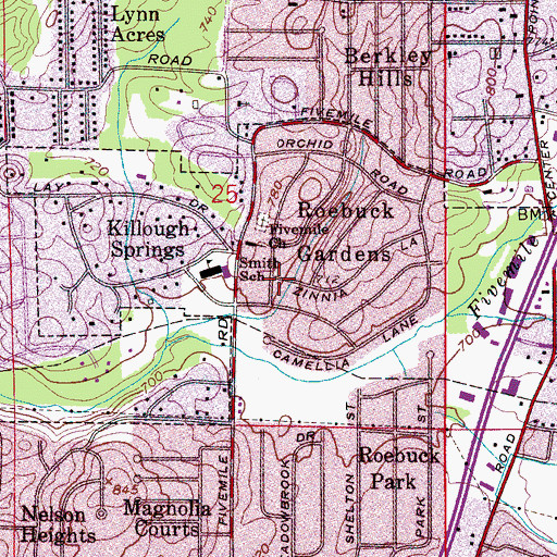 Topographic Map of Roebuck Gardens, AL